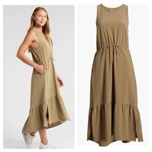 Zella Natural Pursuit Tiered Midi Sleeveless Dress Medium NWT